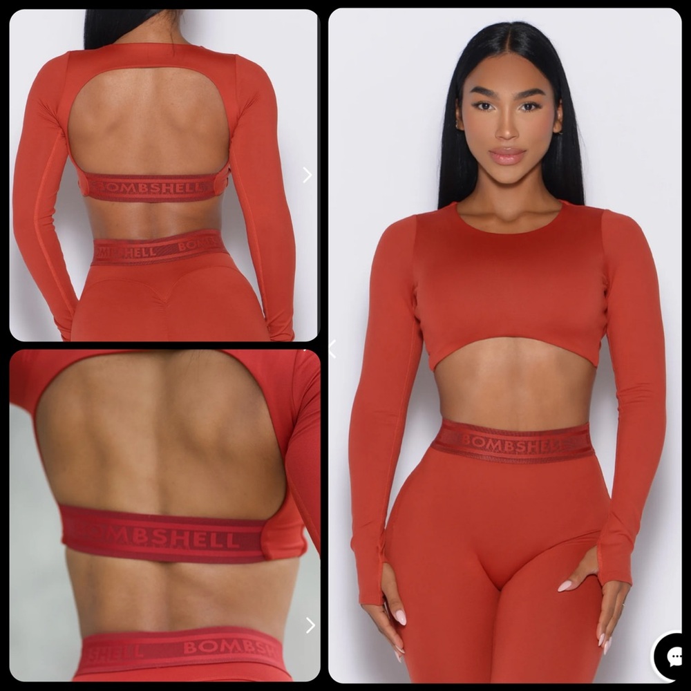 NWT Bombshell Sportswear Move Seamless Long Sleeve Crop Top (Burnt Red) Size S